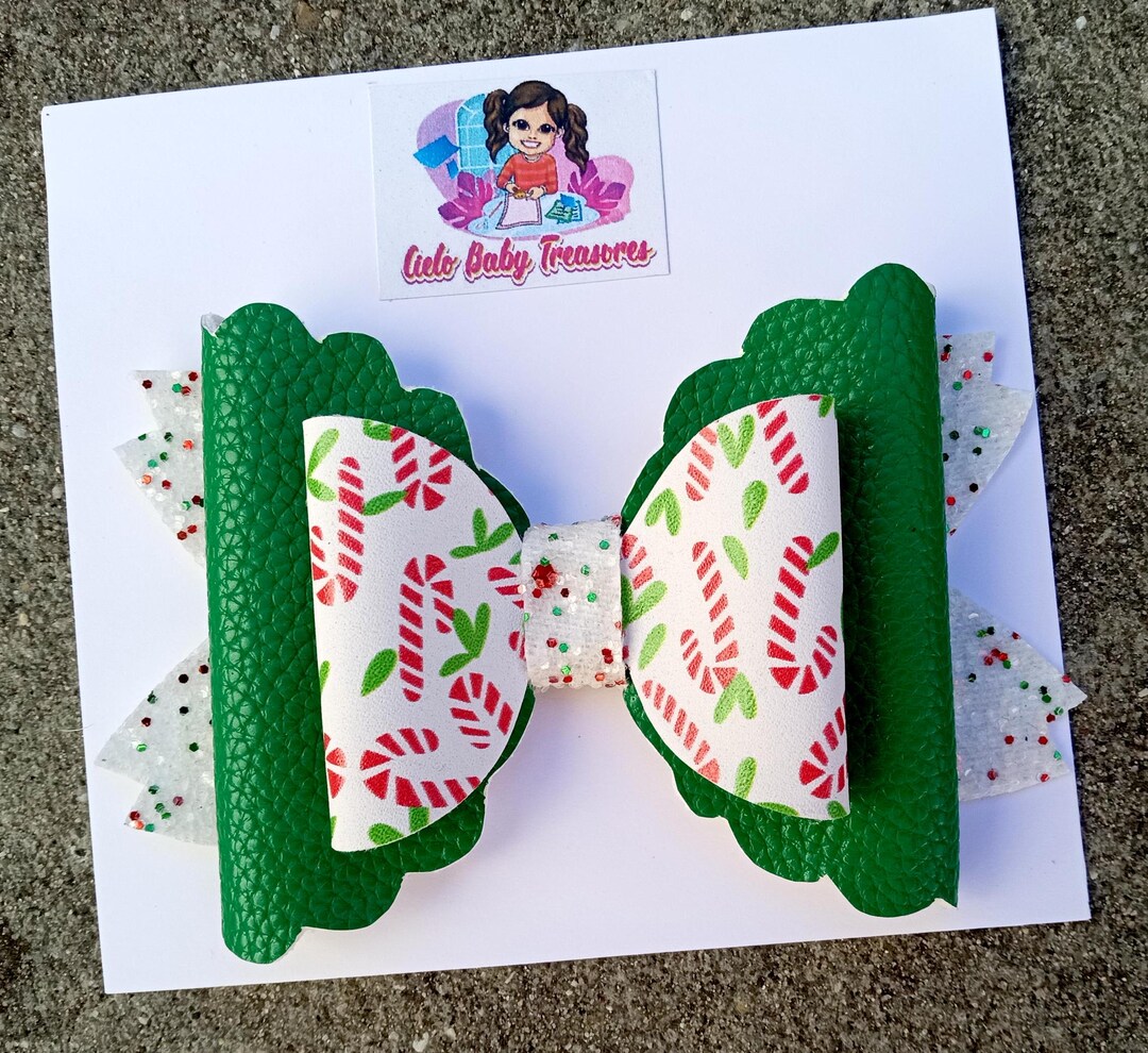 Candy Cane Hair Bow, Christmas Glitter Alligator Clip or Headband - Etsy