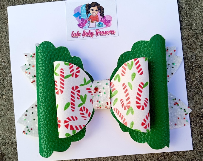 Big Bow/Candy Cane hair bow/Toddler Hair Clip/Tree Sparkle Hair Bow/baby Nylon Headband/Holiday Piggy/First Christmas Glitter Bow/Red White