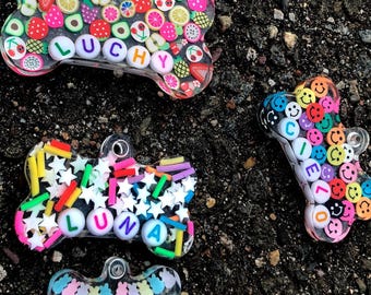 Personalized Pet ID Tags with Letter Beads-Tag dog tag-resin dog tag-silent pet tag Custom Tag-Personalized Resin Dog,Cat-Custom Key Chains