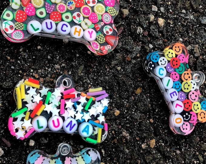 Personalized Resin Pet ID Tag with Letter Beads: Custom Dog Cat Tag