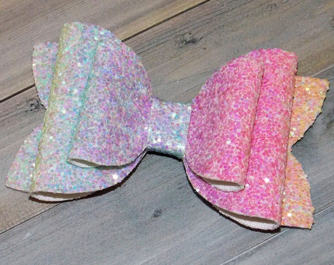 Chunky Glitter Bow: Faux Leather Hair Bow, Alligator Clip