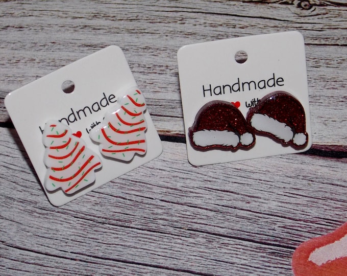 Holiday Earring Christmas Tree Cake Earrings-Santa Hat-Earrings and Cute Christmas Gift for Her-Christmas Earrings- Small Christmas Jewelry