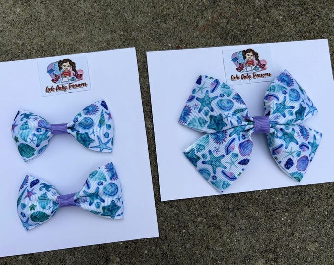 Mermaid Hair Bow: Blue & Purple Pigtail Bow - Alligator Clip or Headband