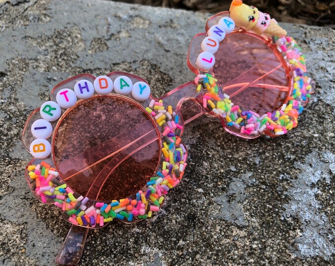 Personalized Kids Sunglasses: Rainbow Sprinkles, Hearts & Flowers