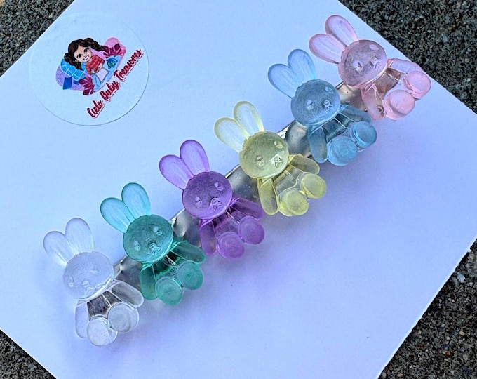 Clear Pastel Colors Bunny Large Alligator Clip: Handmade Clips Easter Accessory