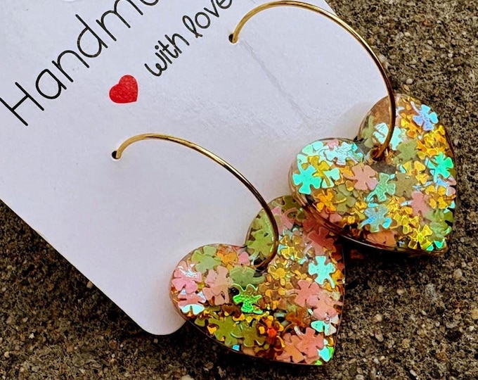 12 + Colors-Resin Glitter Earrings Hearts-Valentine’s Earrings-Confetti Heart Earring-Sweet-Colorful-Valentines gifts for women-Present-