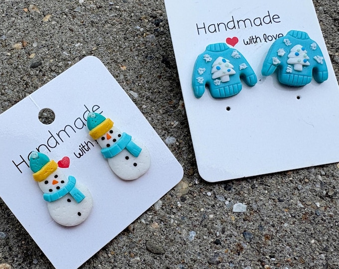 Snowman Christmas Tree Earrings: Polymer Clay Holiday Jewelry