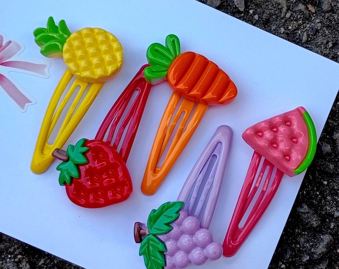 Medium fruits Set of 2 Snap Clips Non-slip-Baby Girls-toddler Summer Clays