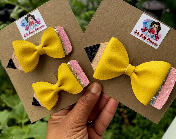 Pencil Hair Bows: Back To School Alligator Clip Bow