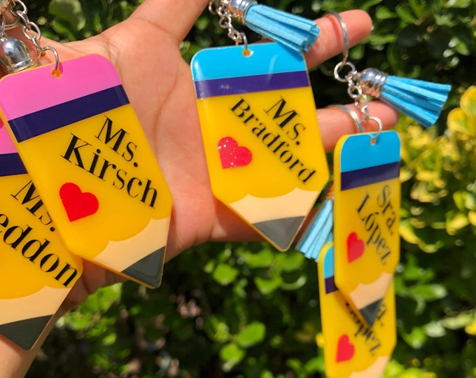 Personalized Teacher Name Acrylic Pencil Keychain with Tassel/Teacher Appreciation Gift/Tutor/Educator/Pencil Acrylic Personalized