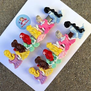princess from back from Hair Clip-Birthday Toddler-Custom Baby-Party-Girl-Outfit-accessories-Resin Clay Hair-Inspired-Group of Princesses