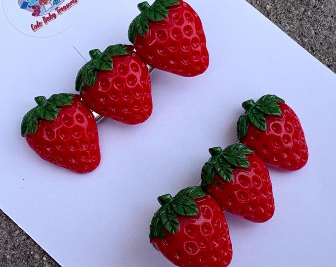 Handmade Strawberry Hair Clips: Kawaii Fruit Barrette Set for Toddlers