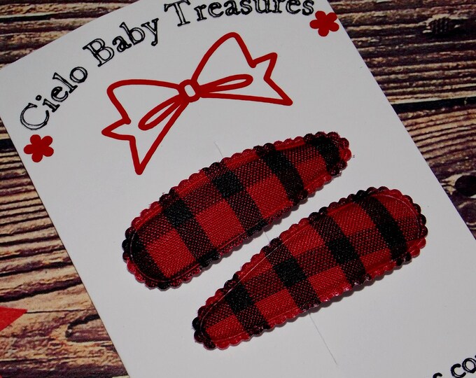 Handmade Tartan Snap Clips: Red & Black Hair Accessories