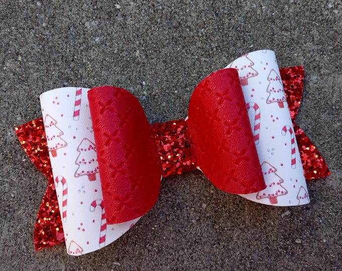 Candy Cane hair bow/My First Christmas Glitter Bow/Red White Bow/Toddler Hair Clip/Tree Sparkle Hair Bow/baby Nylon Headband/Holiday Piggy