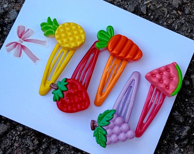 Resin Fruit Hair Clips: Strawberry, Grapes, Pineapple, Watermelon, Carrot Accessories