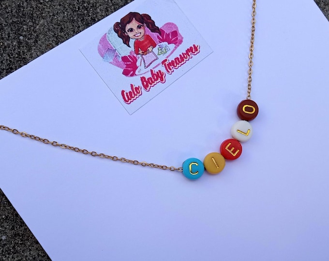 Personalized Name Necklace: Colorful Bead Stainless Steel Jewelry Gift