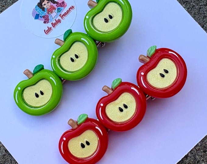 Handmade Apple Hair Clips: Green Red Fruit Accessories (Set of 3)