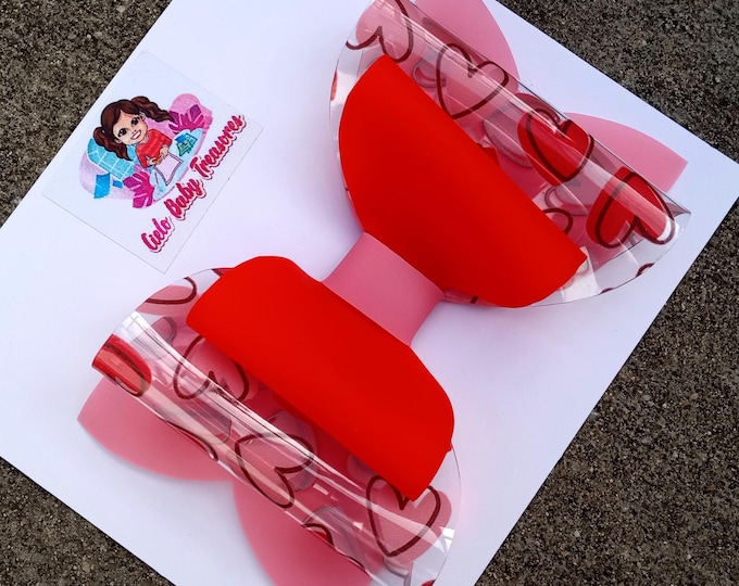 Large Hair Bow-white, Red & Pink Double Stacked-headband Bow Red With Heart-Bow- Hair Bow-First Valentine Day Baby-Waterproof Pool Bow-