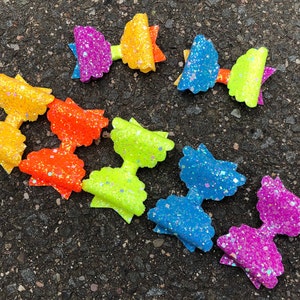 Glitter Neon Rainbow Hair Bows-Single Bow-Birthday-Hair Clip-Iridescent All Colors-Bright Neon-Newborn Headband-Baby Bow-Holiday-Party-