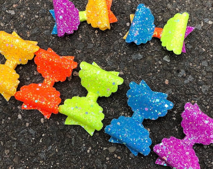 Glitter Neon Rainbow Hair Bows-Single Bow-Birthday-Hair Clip-Iridescent All Colors-Bright Neon-Newborn Headband-Baby Bow-Holiday-Party-