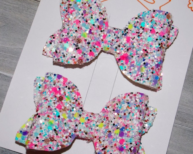 Glitter Pigtail Hair Bows: Confetti Sparkle Clips, Toddler Girl Gift