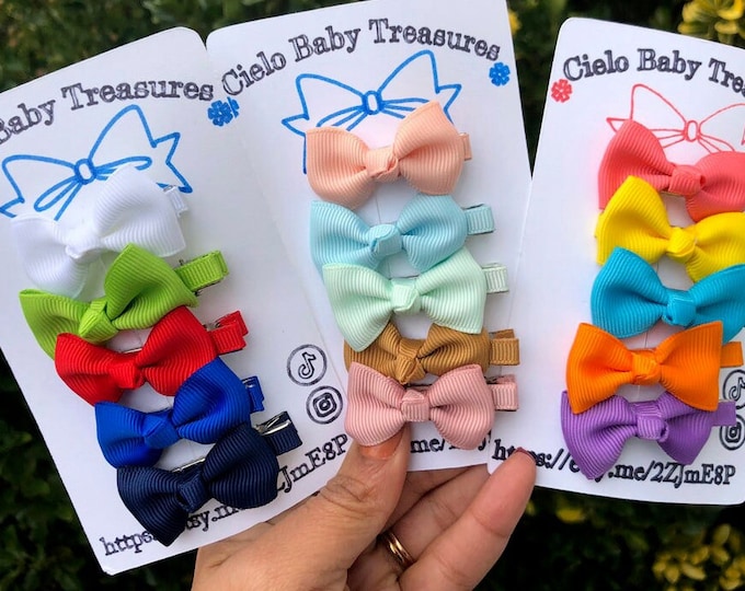 Mini Bow Clips: Set of 5 Grosgrain Ribbon Hair Bows for Baby