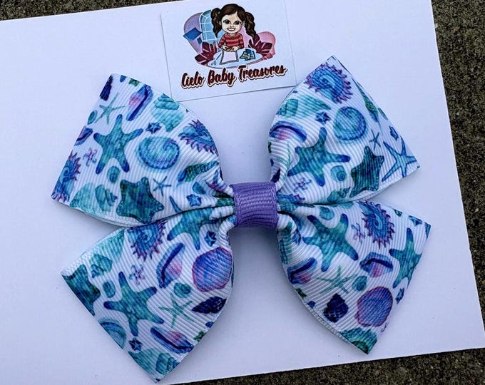 Mermaid Hair Bow: Blue & Purple Pigtail Bow - Alligator Clip or Headband