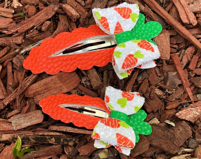 Handmade Easter Carrot Hair Clip: Vegan Leather Bow, Spring Hair Accessory