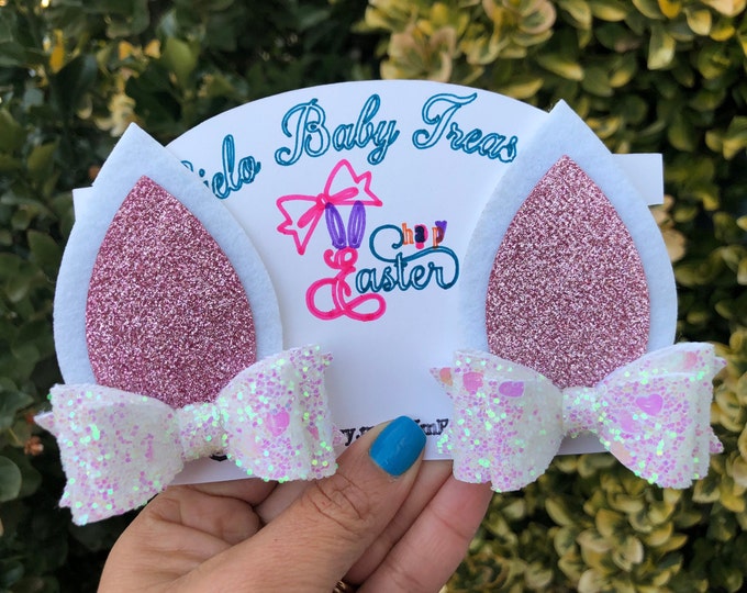 Bunny Ears Hair Bows: Rainbow & Pink Sparkle, Toddler Costume Set