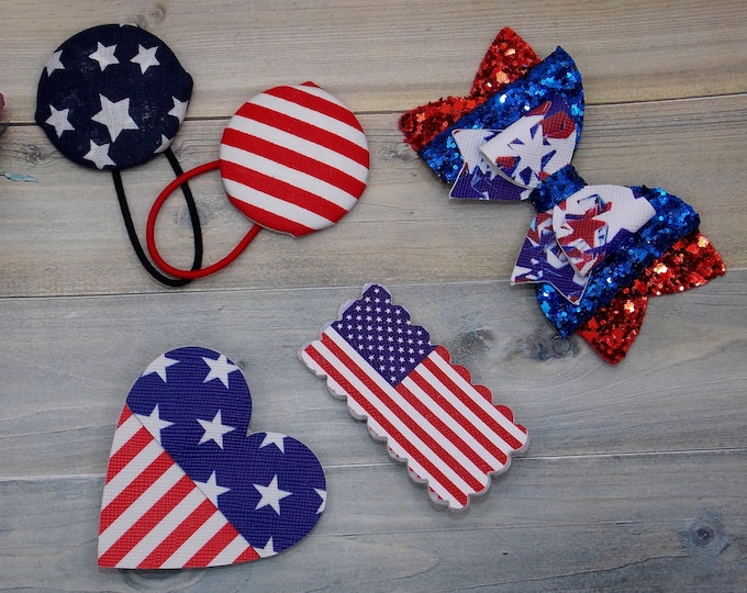 Independence Day/Heart July 4th Bow Small hair bow/Hair Bow or Snap Clip Girl Bow 4th of July Patriotic Bow/Snap Clip,Hair Bow,Loop Ponytail