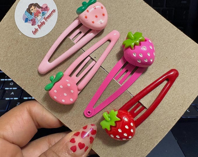 Strawberry Hair Clips Set – Pink & Red Fruit Hair Pins