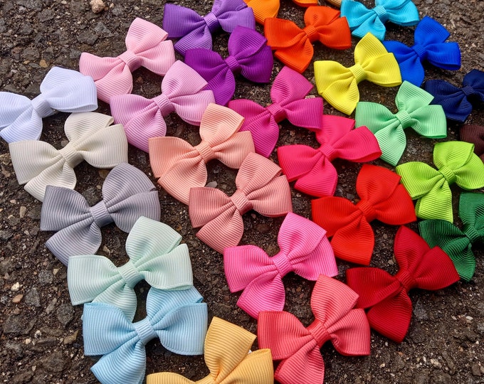 Set of 5Small Grosgrain Hair Bows: Alligator Clip or Elastic
