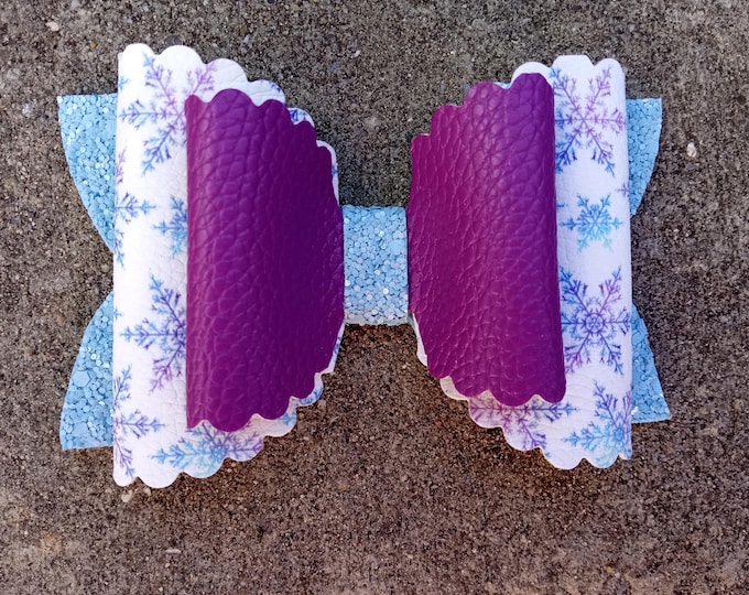Glitter Snowflake Hair Bow: Double Stacked Christmas Bow on Clip