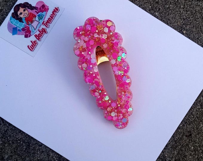 Personalized Pink Resin Hair Clip: Gold Glitter Barrette