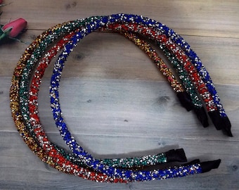 Chunky Headbands,Skinny Headband,Red Silver,Gold 3Colors,Dar Blue,Green and Silver,Girls Glitter Headbands,Mom Gifts,Summer,Valentine Day