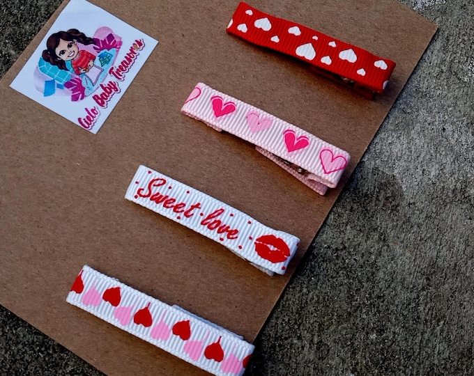 Cute Hearts Hair clips-Not Slippery-Baby Girls-Love Alligator Clips-TO FROM-Clip-Barrette-Toddler Clip-Accessories-Perfect trimming bang