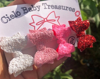 15 Colors,Small or Large Double Stacked Glitter Bow,Light Pink Barbie,White Sparkle Pink,glitter hair bow, girls,Green hair bow,birthday