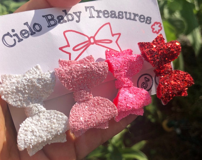 Double Stacked Glitter Hair Bow: Handmade Alligator Clip Bow