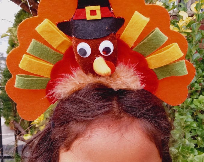 Large Glitter Turkey Headband: Thanksgiving Fall Accessory