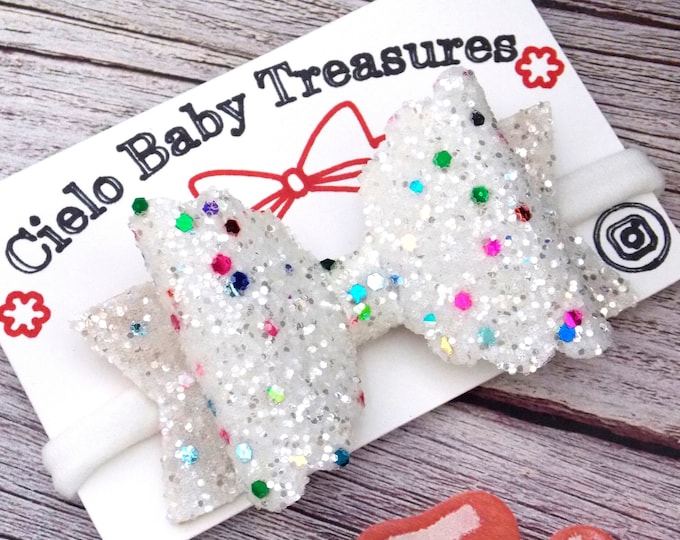White Sprinkle Glitter Hair Bow: Confetti Birthday Gift