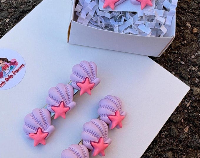 Seashells with Star Earrings or Alligator Clips-Pink and Purple Accessories-