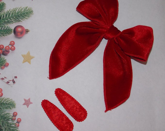 Large Red Velvet Hair Bow, Alligator Clip