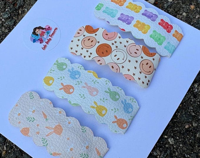 Set of 4 Easter Snap Clips – Bunny, Gummy Bear, Smiley Face Hair Accessories