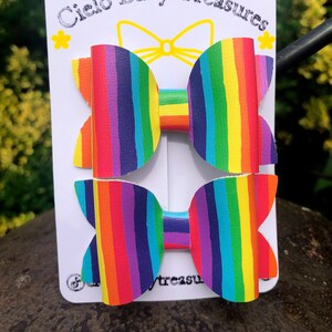 Neon Rainbow Hair Bows-Small or Large-Single Bow or Pigtail Set-Birthday Colorful Bows-Spring Girls Bow-Toddler Bow-Bright Hair Bows