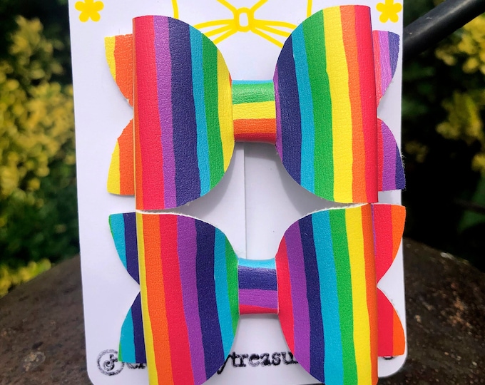 Neon Rainbow Hair Bow: Handmade Alligator Clip Bow