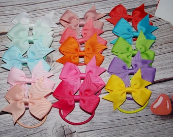 Set of 4 or 10,Mini Hair Bows with  Elastic band or Clip NOT SLIPPERY/Toddler Girls hair bow back to School/Elastic Loop Ponytail Holder bow