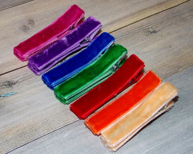 Set of 2 Velvet Baby Barrettes: Non-Slip Lined Hair Clips