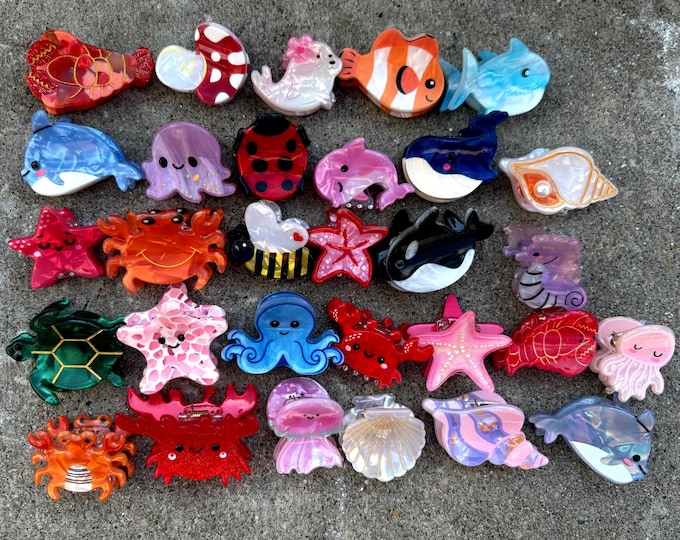 Ocean Hair Clip Set: Dainty Sea Creature Resin Barrette