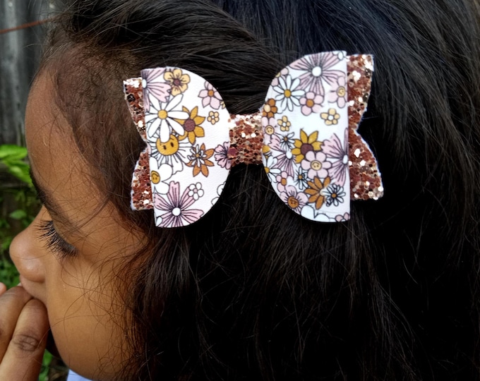 Fall Floral Glitter Hair Bows: Thanksgiving Pigtail Set