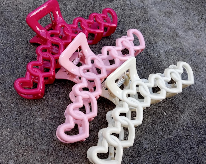 5 Inch-Big heart clips with heart holes-Valentine Hairpin-Hair Clips Love-Pink Acetate-Acrylic claw-Plastic-Accessories-Large Clip-Barrette